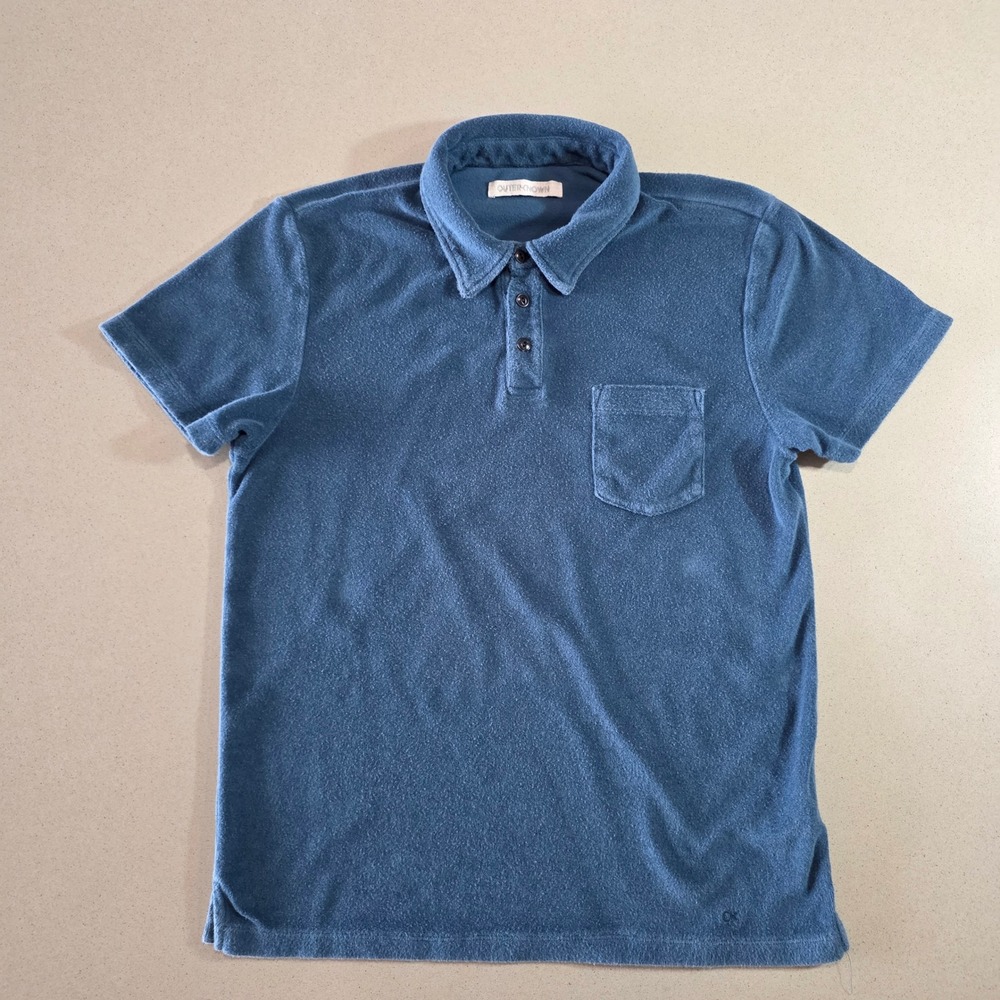 Outerknown Mens Hightide Terry Polo Shirt Blue Organic Cotton Small S